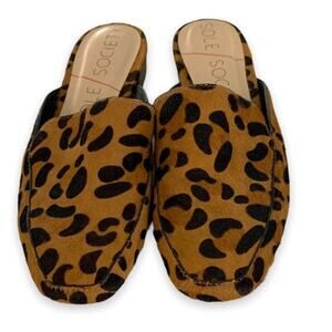 Sole society Bedford Leopard print calf hair Mule Slide shoe‎ flats Size 6